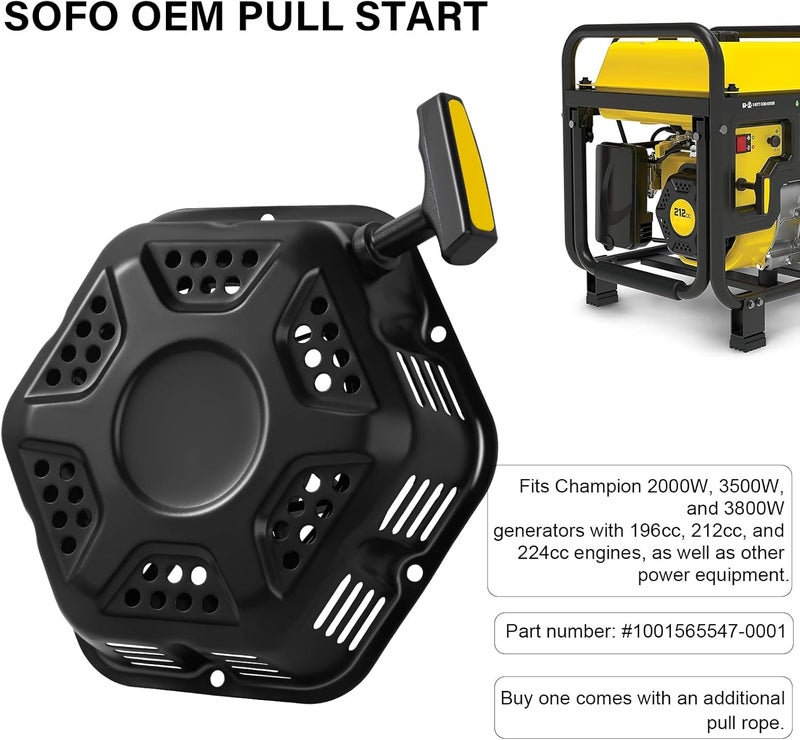 Sofo Original Pull Start Assembly for Champion 196cc 208cc 212cc 224cc 3000 3500 4000 4500 Watt 5.5hp 6.5hp Engine CPE Generator Water Pump Pressure Washer Recoil Starter Pull Cord Replacement - Image 2